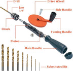 CheeMuii Powerful Speedy Hand Drill 3/8 Inch Manual Drill with 9 Pcs Drill Bit Set Chuck and Key for Wood Plastic Soft Metal