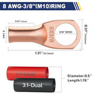 haisstronica 10pcs 8 AWG - 3/8" (M10) Battery Cable Lugs, Heavy Duty Copper Wire Lugs with 10pcs 3:1 Adhesive Heat Shrink Tubing, 8 Gauge Wire Connectors Battery Terminal Connector, Battery Cable Ends