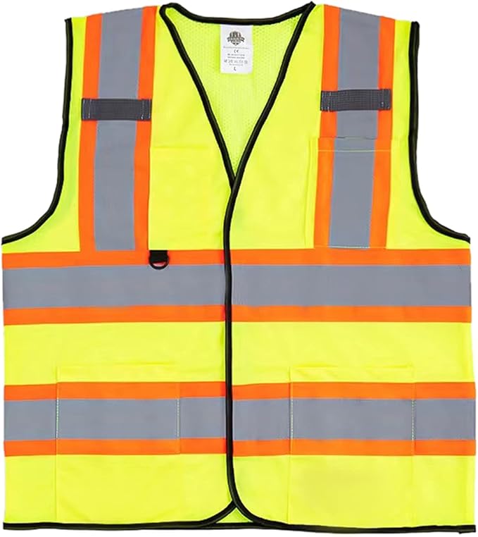 Dazonity Safety Vest with Multi-Pockets,2pcs,Reflective & High Visibility for Work,Construction,Parking,Warehouse,Yellow
