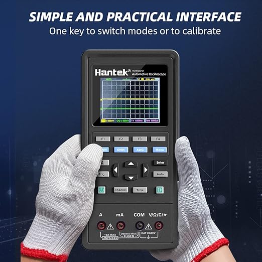 Hantek 3in1 Handheld Oscilloscope, 40MHz 2CH Automatic Digital Oscilloscope, Multimeter, Waveform Generator with LCD Color Screen, Chargeable with Replaceable Lithium Battery, 2CH+AFG+DMM 2D42