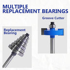 MNA 4Pcs Rabbet Router Bits 1/4" Shank with 6 Bearings Set, 1/16", 1/8", 3/16", 1/4", 5/16", 3/8" Bearings, Interchangeable Bearings with 1/2" to 1/4" Router Collett, Slot Router Bits