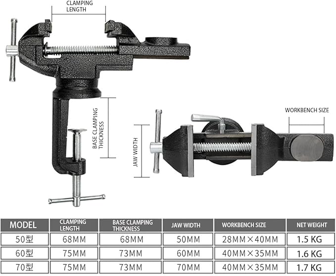 Home Vise Universal Rotate 360° Work Clamp-On Vise Table Small Bench Vice for Jewelers Hobby Clamps Craft Repair Tool Portable Work Bench Vise (mini) (Black, 2.5 INCH)