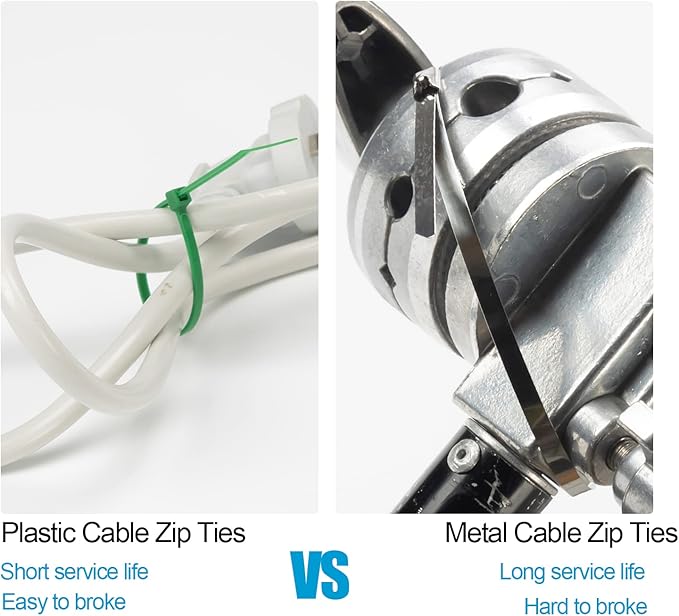 XINGO 11.8 Inch Metal Zip Ties (200 Pack), 304 Stainless Steel Heavy Duty Zip Ties, 300lbs Tensile Strength, Multi-Purpose Self-locking Cable Ties for Exhaust Wrap, Outdoor and Canopy Etc
