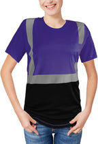 High Visibility Shirts Quick Dry Safety T Shirts with Reflective Strips and Pocket Short Sleeve Mesh Hi Vis Construction Work Class 2 Shirt for Men/Women Black Bottom Purple,5XL