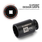 CASOMAN 1/2" Drive x 36 mm Deep 12 PT Impact Socket, CR-MO, 1/2-inch Drive 12 Point Axle Nut Socket for Easy Removal of Axle Shaft Nuts (36MM)
