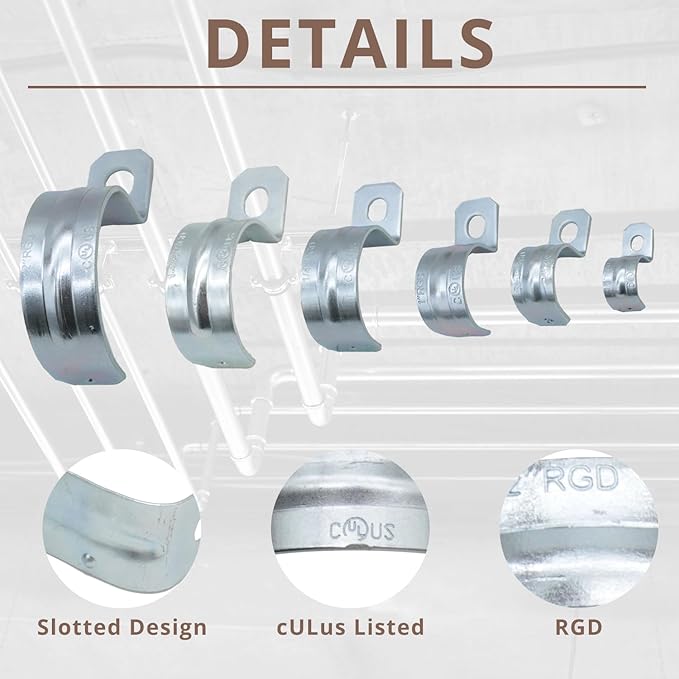 1-1/4 inch 25PCS Zinc-Plated Steel Rigid Pipe, 1 Holes Cable U Bracket Pipe Clamp Electrical Conduit Straps for EMT Conduit RustResistant Straps for Reliable Installation