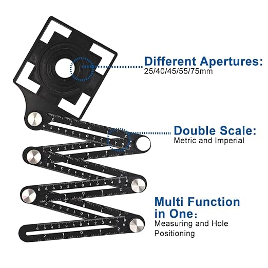HIGHDRIL Multi Angle Measuring Ruler 5-Hole Drill Locator & Diamond Drill Bit Kit 5/8-11 for Porcelain Tile Ceramic Marble Brick Hole Saw(25/35/45/65/75mm+20mm Finger Bits+50mm Beveling Chamfer Bit)