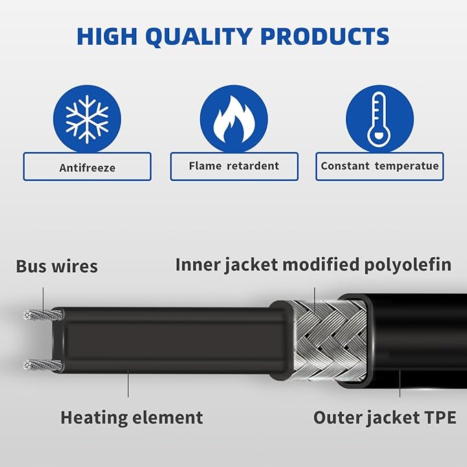 30FT Heat Cable for Water Pipes, Prevent Freezing & Easy Installation, Water Pipe Heat Cable With Thermostat Self-Regulating, Pipe Heating Trace System 120 V