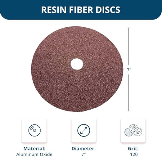 Benchmark Abrasives 7 Inch Sanding Discs Aluminum Oxide Resin Fiber Grinding Disc for Grinding, Stripping on Wood, Fiberglass, Steel, Metal, 7/8" Arbor Angle Grinder Sanding Disc, 25 Pack - 120 Grit