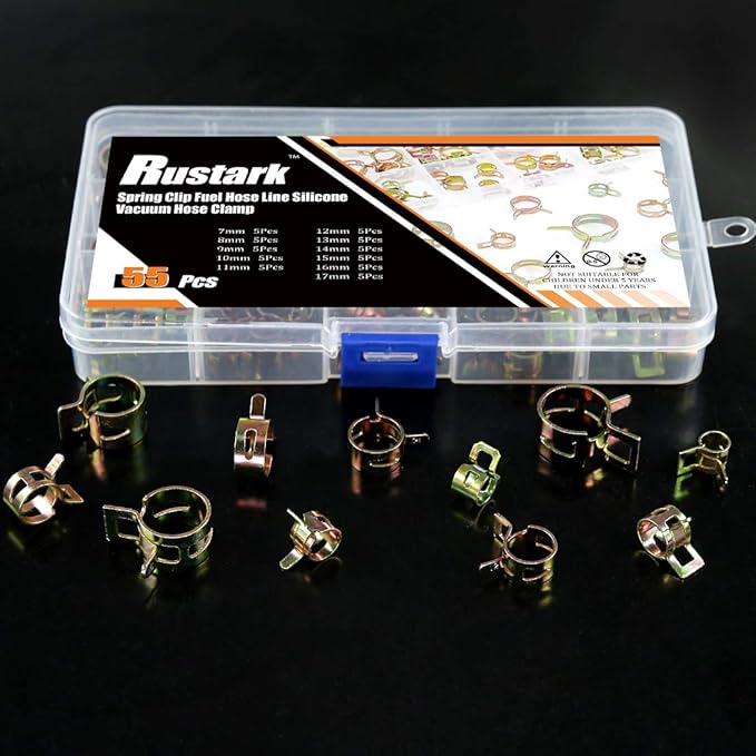 55Pcs Spring Band Type Action Fuel Line Silicone Vacuum Hose Pipe Clamp Low Pressure Air Clip Clamps Fasteners Assortment Kit (5 x 7mm 8mm 9mm 10mm 11mm 12mm 13mm 14mm 15mm 16mm 17mm)