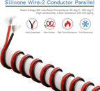 BNTECHGO 16 Gauge Flexible 2 Conductor Parallel Silicone Wire Spool Red Black High Resistant 200 deg C 600V for Single Color LED Strip Extension Cable Cord,Model,50ft Stranded Tinned Copper Wire