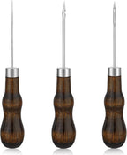 ZXIIXZ 3 Pcs Sewing Awl, Leather Scratch Hollow Hook Awl Tool Kit, Awl Tool Sewing Supplies with Gourd Shape Wooden Handle for DIY Leather Sewing Stitching Bookbinding Punching Repairing Craft