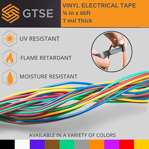 GTSE White Electrical Tape, 3-Pack – Waterproof, Industrial Grade Vinyl, 3/4 in x 66ft– Strong Self-Adhesive PVC Electric Tape for Wire Insulation, 7 Mil, 600V – UL/CSA Listed