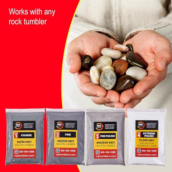 Refill Grit Kit w MJR Tumblers Premium Quality Extreme Polish 12,000 Grit Sub Micron Aluminum Oxide Polish for Unparalleled Result. For 20lb Rock Tumblers w Silicon Carbide, Disabled and Veteran Owned