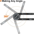 Mecurate Aluminum Miter Saw Protractor, 7.3-Inch Angle Finder Featuring Precision Laser Engraved Scales Woodworking Lightning Measure Tool with 360 Degree Rotation Function for Carpenters