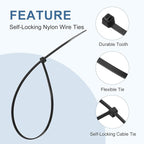 PATIKIL Cable Zip Ties 8 Inch, 100 Pcs Self-Locking Nylon Wire Tie Wraps Heavy Duty Cord Management with 50 lbs Tensile Strength for Indoor and Outdoor, Black (0.1"W)