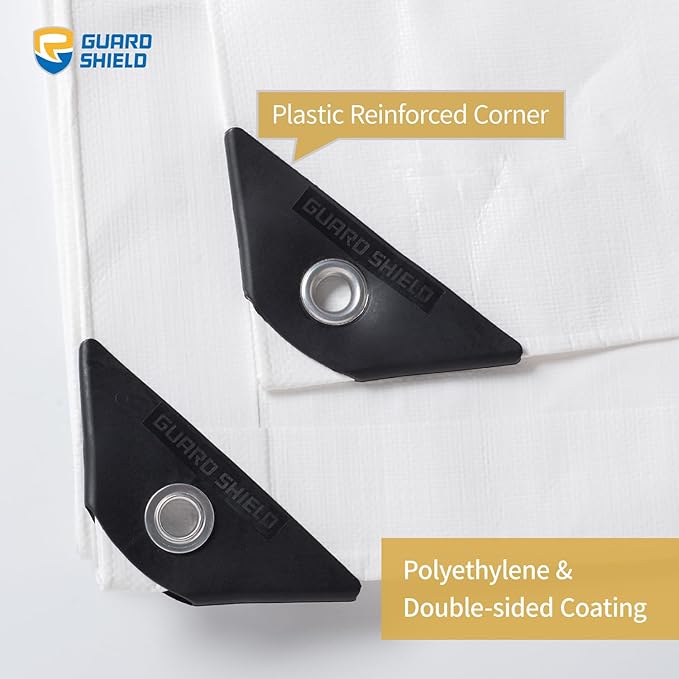 GUARD SHIELD Super Heavy Duty White Ploy Tarp Cover 16x20 Feet Waterproof Tarps 16mil Thick UV and Tear Resistant Tarpualin