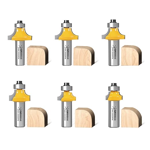 CSOOM Roundover Router Bit Set, Edge Forming 6 pcs 1/2 inch Shank,1/8", 1/4",5/16'', 3/8",7/16'',1/2'' Bearing Guide for Rounding Edge bit
