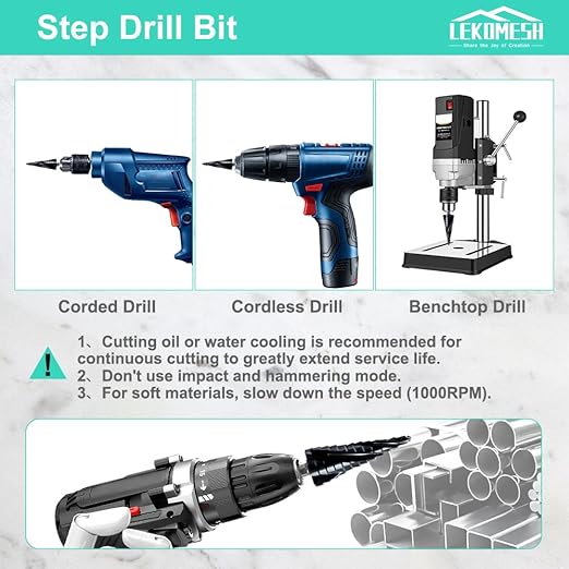 Cobalt Step Drill Bit - 1/4"-3/4" Four Spiral Flute Cobalt Step Drill Bit M35 with Impact Ready Unibit for Stainless Steel Metal Aluminium Copper Wood Plastic