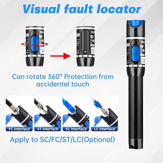Moocci 3 Pcs Visual Fault Locator Fiber Optic Tester - VFL Fiber Optic Cable Tester Meter with FC to LC Adapter - Tools Kit for FC/SC/ST/LC Connector,Network Cable Test - Green Purple Blue