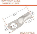 10pcs 4 AWG-3/8(M10) Tinned Copper Ring Terminals Battery Lugs, Heavy Duty Wire Lugs, Battery Cable Connectors