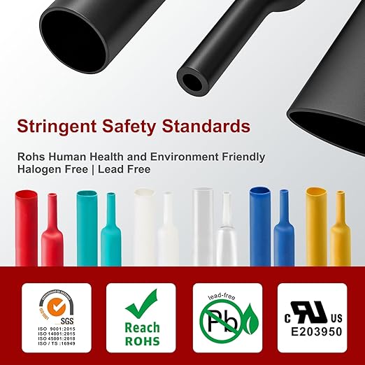 Chanzon 850 Pcs Heat Shrink Tubing Kit, 2:1 Heat Shrink Wrap Tubing with Length 1.77" (inch), Black Polyolefin Sleeving 2 to 1 Heat-Shrink Tube