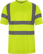 High Visibility Class 3 T Shirts，Hi Vis Safety Shirts with Reflective Strips and Pocket, Short Sleeve Quick Dry Mesh Construction Work Shirt for Men/Women Lime,6XL