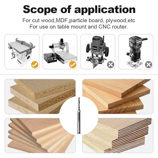 FivePears Up&Down Cut Compression Spiral Router Bit for CNC, 1/8 inch Cutting Diameter and 3/4 inch Cutting Length 1/4 in Shank Carbide End Mill Router Bit for Wood Carving Engraving Grinding Grooving