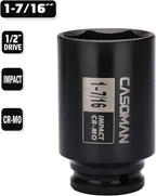 CASOMAN 6-Point 1/2-Inch Drive Deep Impact Socket- 1-7/16" (SAE), CR-MO, 1/2-inch Drive 6 Point Axle Nut Socket for Easy Removal of Axle Shaft Nuts (1-7/16")