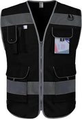 TCCFCCT Black Safety Vest for Men Women 9 Pockets High Visibility Reflective Vest for Safety, Work Vest with Reflective Strips, Meets ANSI/ISEA Standards, Large