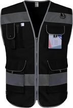 TCCFCCT Safety Vest for Men Women, 9 Pockets High Visibility Reflective Safety Vest, Hi Vis Construction Vest with Reflective Strips, Meets ANSI/ISEA Standards, (Black, Small)