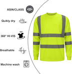 High Visibility Class 3 T Shirts, Hi Vis Safety Shirts with Reflective Strips and Pocket, Long Sleeve Quick Dry Mesh Construction Work Shirt for Men/Women Lime,3XL