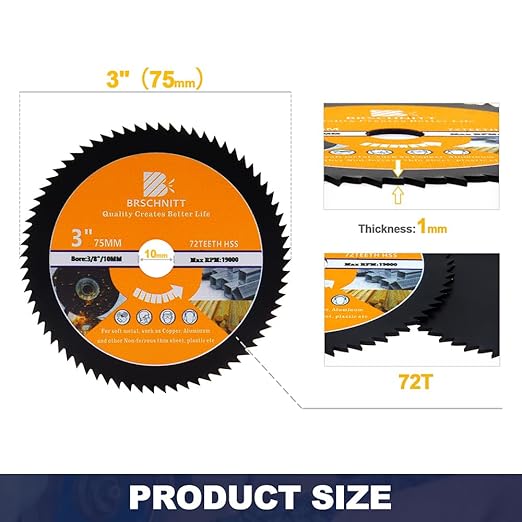 HSS Circular Saw Blade 3inch - BRSCHNITT 10pcs 72T 10mm Bore Cutting Discs for Wood, Copper, Aluminum, Plastic and Soft Metal