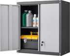 GREATMEET 28" H Lockable Metal Garage Storage Cabinets, Metal Cabinet Storage, Garage Wall Cabinet with Doors and Shelves, Hanging Floating, Grey&Black