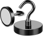 MIKEDE Black Magnetic Hooks Heavy Duty, 150LB+ Strong Neodymium Magnets for Refrigerator, Magnetic Hooks with Epoxy Coating for Hanging, Magnets with Hooks for Cruise, Home, Workplace - 10 Pack