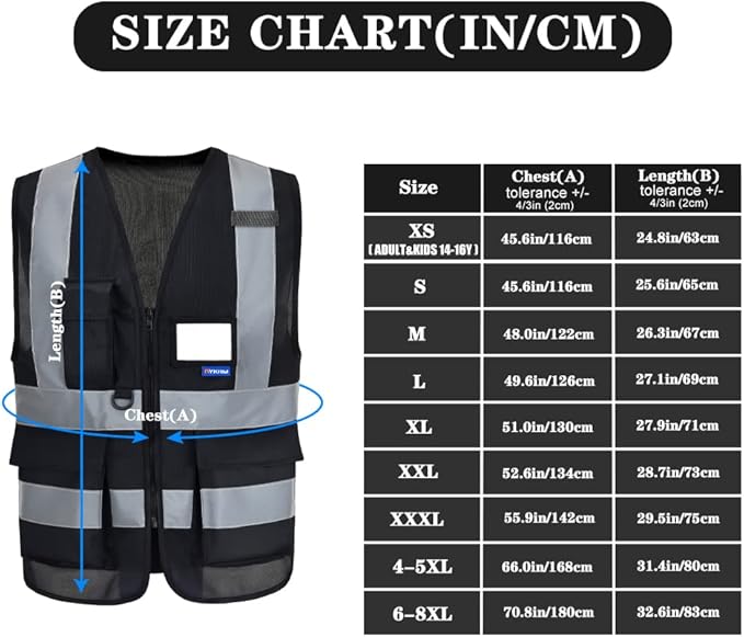 A-SAFETY 6XL 7XL 8XL black safety vest big and tall