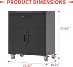 Metal Mobile Tool Storage Cabinet with Wheels,Black Heavy Duty Rolling Tool Cabinets for Garage,Metal Storage Cabinets with 2 Locking Doors and Drawer,Assembly Required