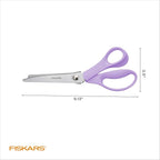 Fiskars Fashion Pinking Shears, Stainless Steel Blades for Zigzag Cutting, Ergonomic Handle for Comfort, Purple