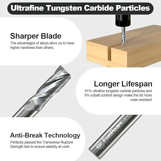 FivePears Up Cut Spiral Router Bit for CNC, 1/2 inch Cutting Diameter and 1/2 inch Cutting Length 1/2 inch Shank Carbide End Mill Router Bit for Wood Carving Engraving Grinding Grooving
