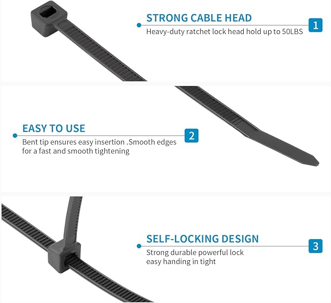 XINGO 18 Inch Black Large Zip Ties Heavy Duty 50 Pack, 330 LBS Ultra Exclusive Strong Plastic Wire Ties, Large Cable Ties Extra Long Ties Wraps For Indoor and Outdoor Use