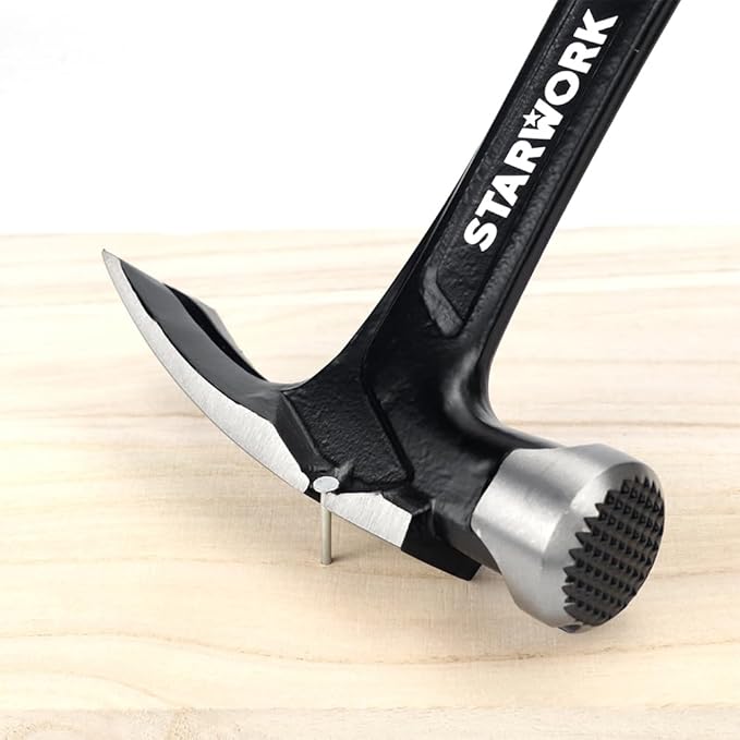 TRUE MECHANIC™ 22oz Hammer with Comfort Grip, Nailing Hammer Steel Head Steel Handle, AntiVibe, Rip Claw