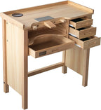 Deluxe Solid Wood Jewelers Workbench – Heavy-Duty Jewelry Bench with Drawers, Outlets, 1 USB, 1 Type-C, 2 Sockets, Wireless Charging Pad & Pop-Up Retractable Power Socket for Crafting & Repair
