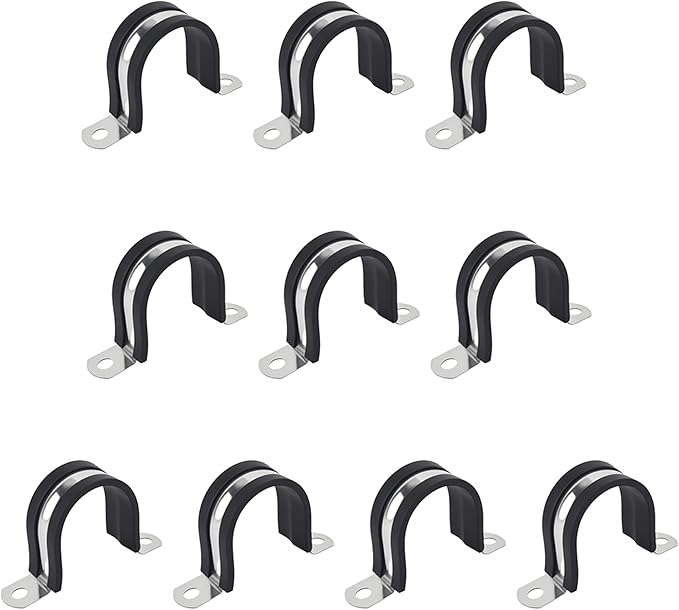 2 Inch 10 PCS 2 Holes Rubber Cushioned U Bracket Clamp, Reinforced Rigid Pipe Strap, Stainless Steel Conduit Straps Cable Clamp (50 mm) by Tavonuxt