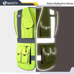 JKSafety 10 Pockets Class 2 High Visibility Zipper Front Safety Vest Yellow with High Reflective Strips Meets ANSI/ISEA Standards (88-Yellow, X-Large)
