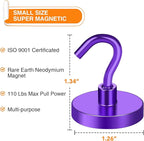 MIKEDE Strong Magnetic Hooks, 110Lbs Heavy Duty Magnetic Hooks for Cruise, Neodymium Earth Magnets with Hooks for Hanging, Super Metal Industrial Magnets for Grill, Storage (Purple,10 Pack)