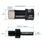 Diamond Core Drill Bit Vacuum Brazed 7/8" 22mm Diamond Hole Saw with Flutes for Granite Quartz Hard Porcelain Tile with 5/8-11 Female Thread & 3/8" Hex Shank Adapter Fit Angle Grinders & Drills