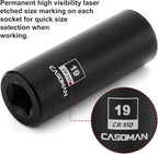 CASOMAN 2PCS 1/2-Inch Drive Deep Impact Socket-19mm, 6-Point, Metric, CR-MO