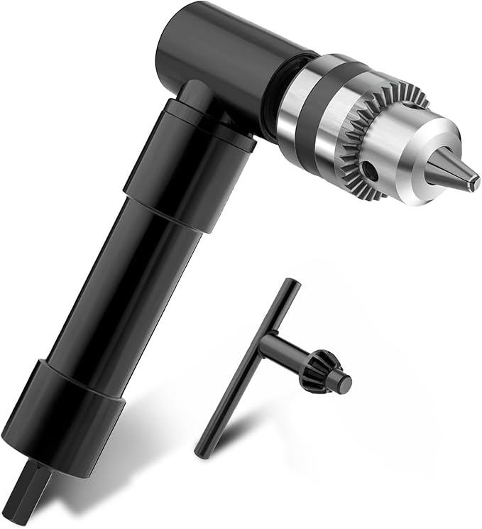 Cordless Right Angle Drill Attachment Adapter,90 Degree Drill Adapter with Handle Chuck 3/8" Keyed Chuck and 8mm Hex Shank Power Tool Attachment (Chuck Range:1-10mm)