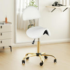 OmySalon Drafting Chair,Ergonomic Saddle Stool with Back Support,Tall Adjustable Rolling Stool with Thick Seat Cushion, Office Computer Chair for Salon Barber Spa Home Bar, White Gold