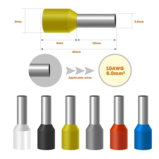 10AWG Wire Ferrule Terminals, 500pcs AWG10/6.0mm² Red Terminal Connector,Crimp Pin Cord End Terminals for Electric, Industrial, Chemical Industry, Power Control System, etc.